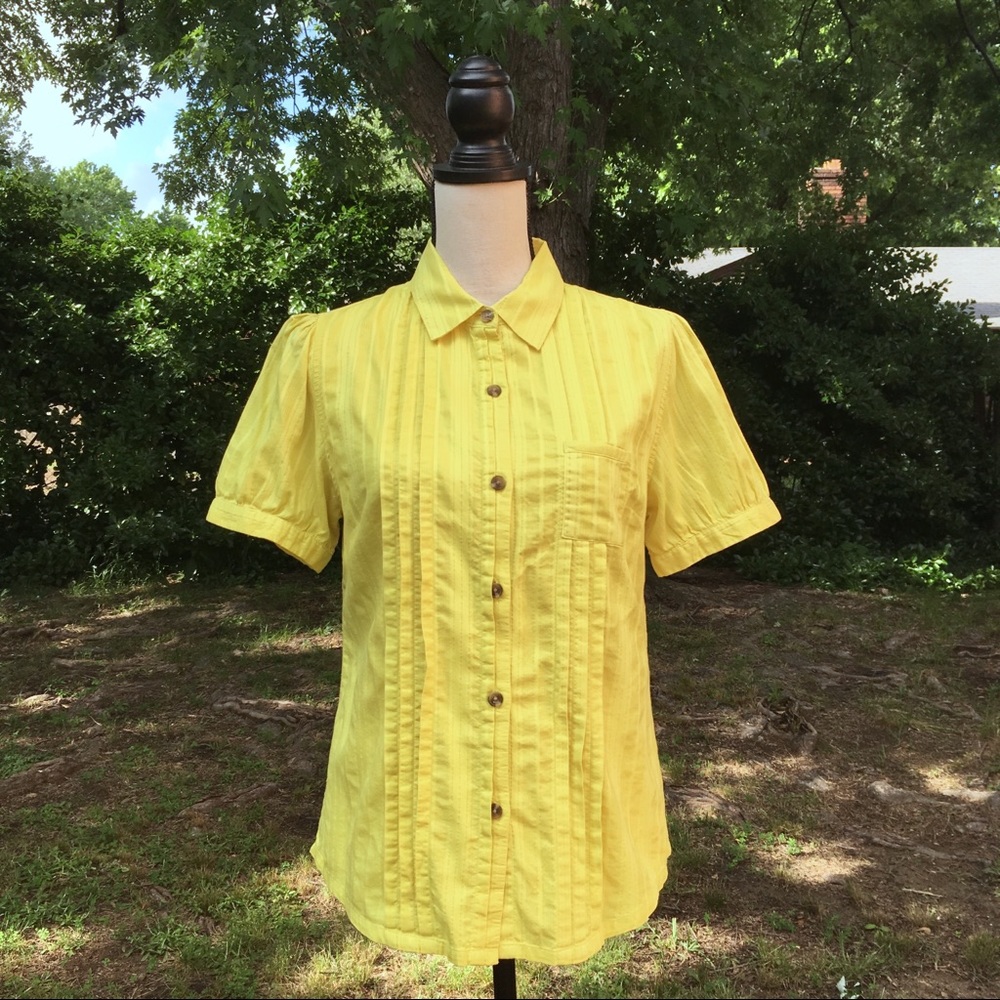 Thakoon · Yellow Short Sleeve Button Down Top Sz L